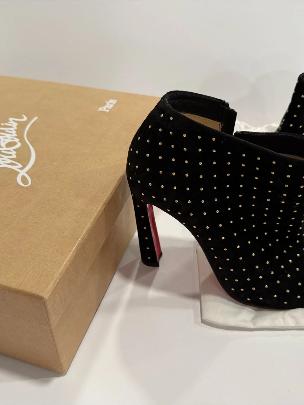Christian Louboutin Black Suede Studded Red-Sole Ankle Booties